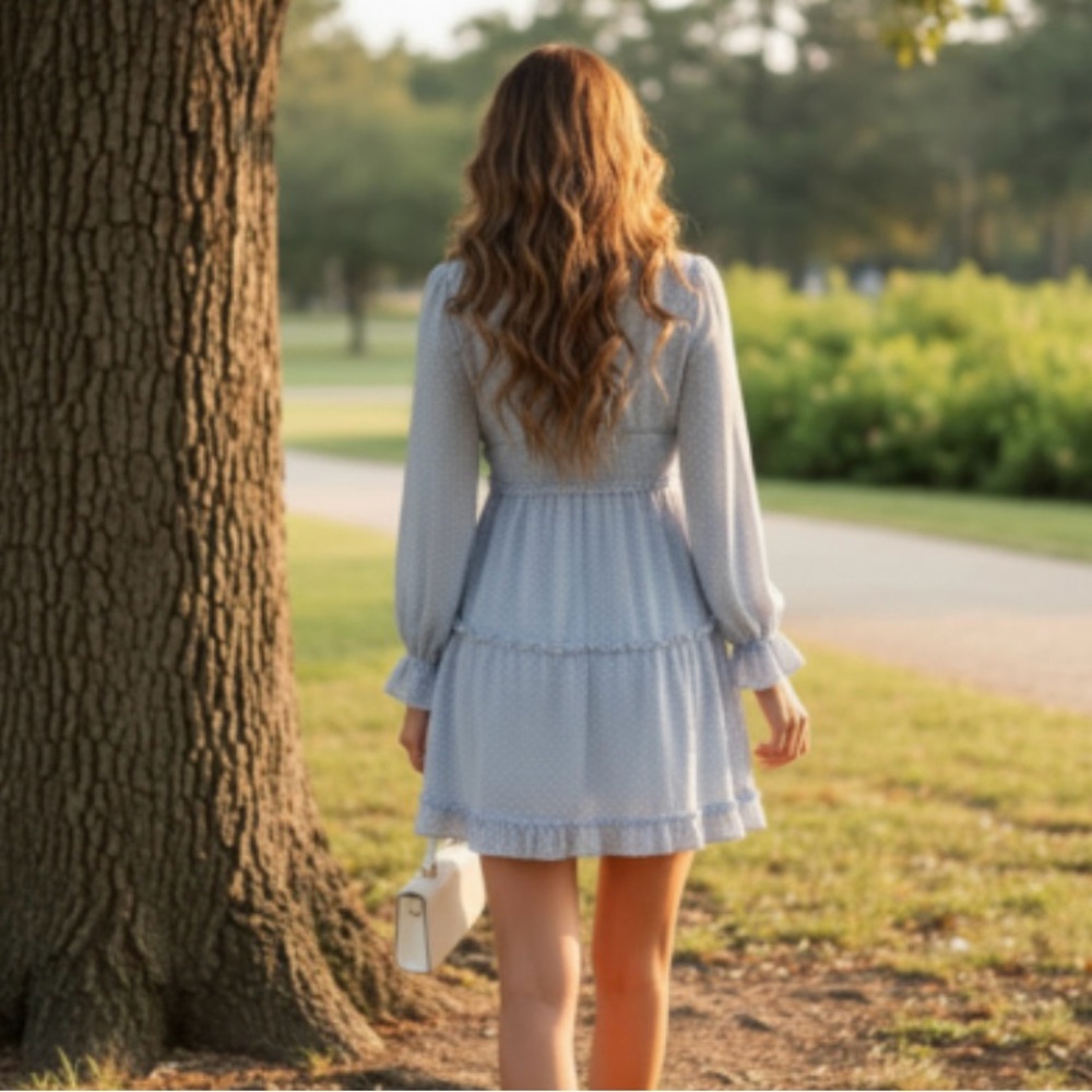 SHEIN Baby Blue Long Sleeve Ruffle Dress - Picture 3 of 9